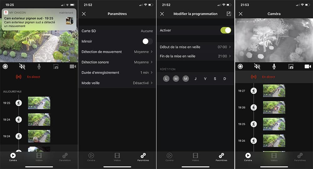 L'application mobile de la caméra connectée sur batterie 100% sans fil Chacon IPCAM-BE02