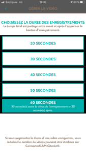 Citroën ConnectedCAM - Paramètrage de la durée des vidéos