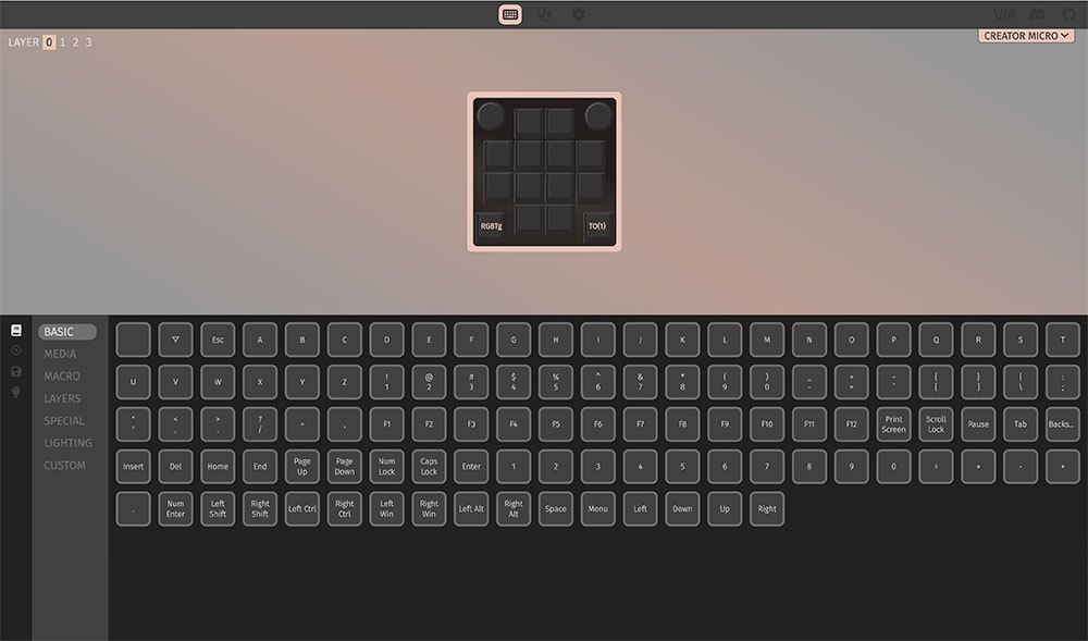 Application VIA pour configurer le clavier Figma Creator Micro