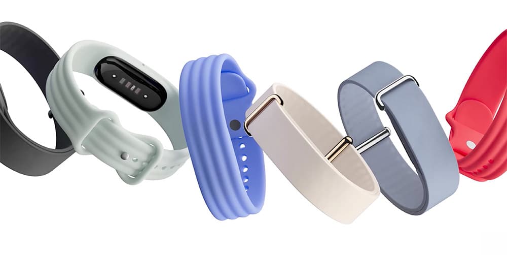 Les quatre coloris du Google Fitbit Air et bracelets interchangeables