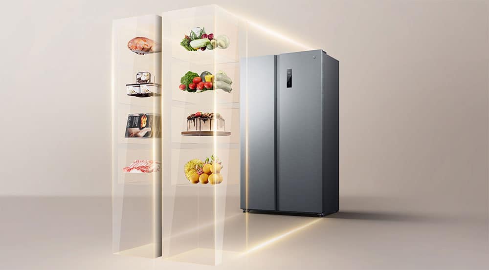 Mijia Réfrigérateur Américain 621L Side-by-Side installé dans une cuisine modern
