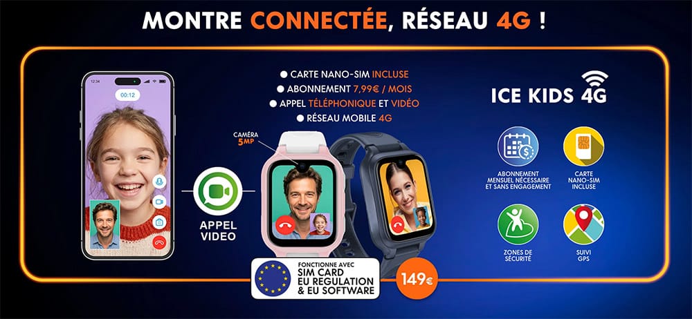 Appel vidéo entre un parent et un enfant sur l'ICE kids 4G