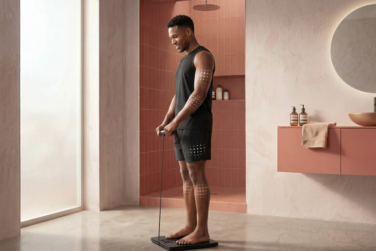 La Withings BodyFit analyse votre corps en 6 zones avec une précision proche du DEXA, en 10 secondes. Muscle, graisse, graisse viscérale