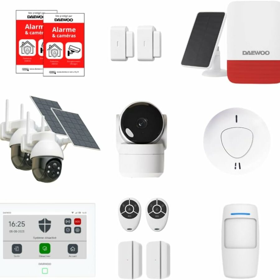 Pack alarme maison connectée Daewoo Security avec caméras solaires et sirène