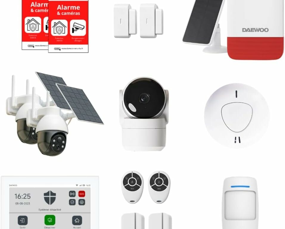Pack alarme maison connectée Daewoo Security avec caméras solaires et sirène