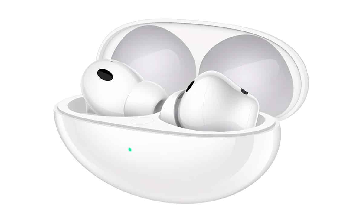 Écouteurs Huawei FreeBuds Neo avec leur boîtier ovale
