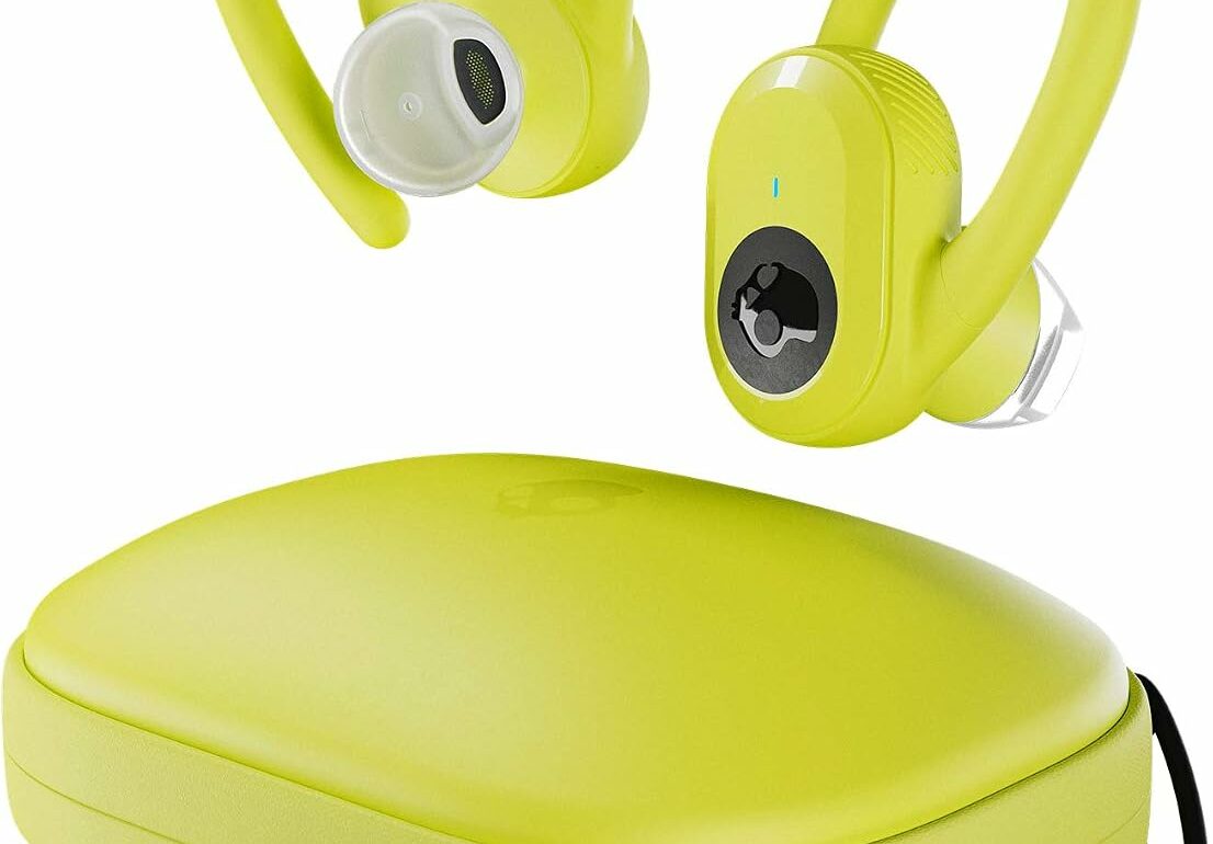 Écouteurs sport sans fil Skullcandy Push Ultra jaunes avec boîtier de charge