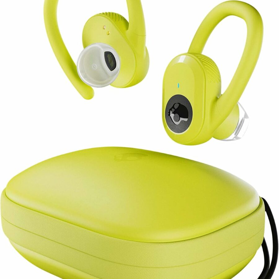 Écouteurs sport sans fil Skullcandy Push Ultra jaunes avec boîtier de charge