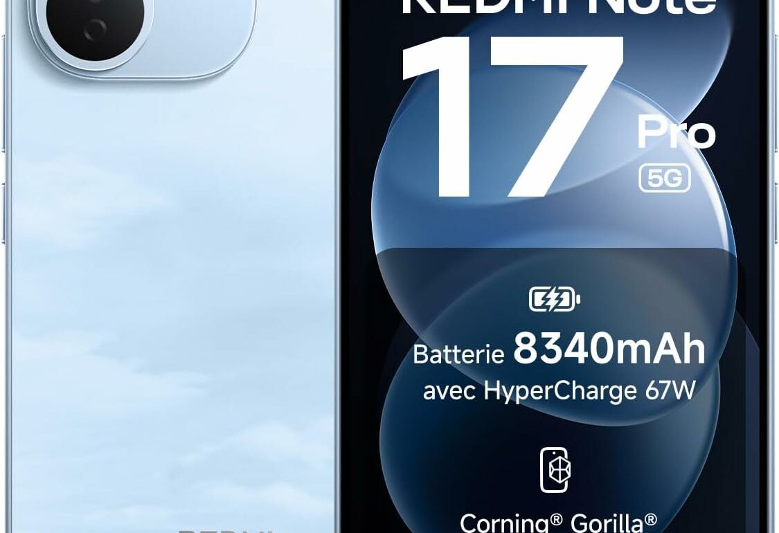 Smartphone Xiaomi Redmi Note 17 Pro 5G bleu avec grande batterie