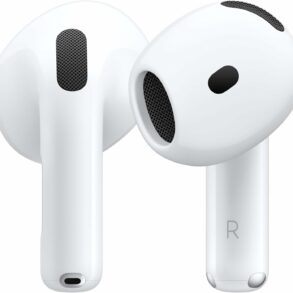 Apple AirPods 4 avec réduction active du bruit et leur boîtier de charge USB-C