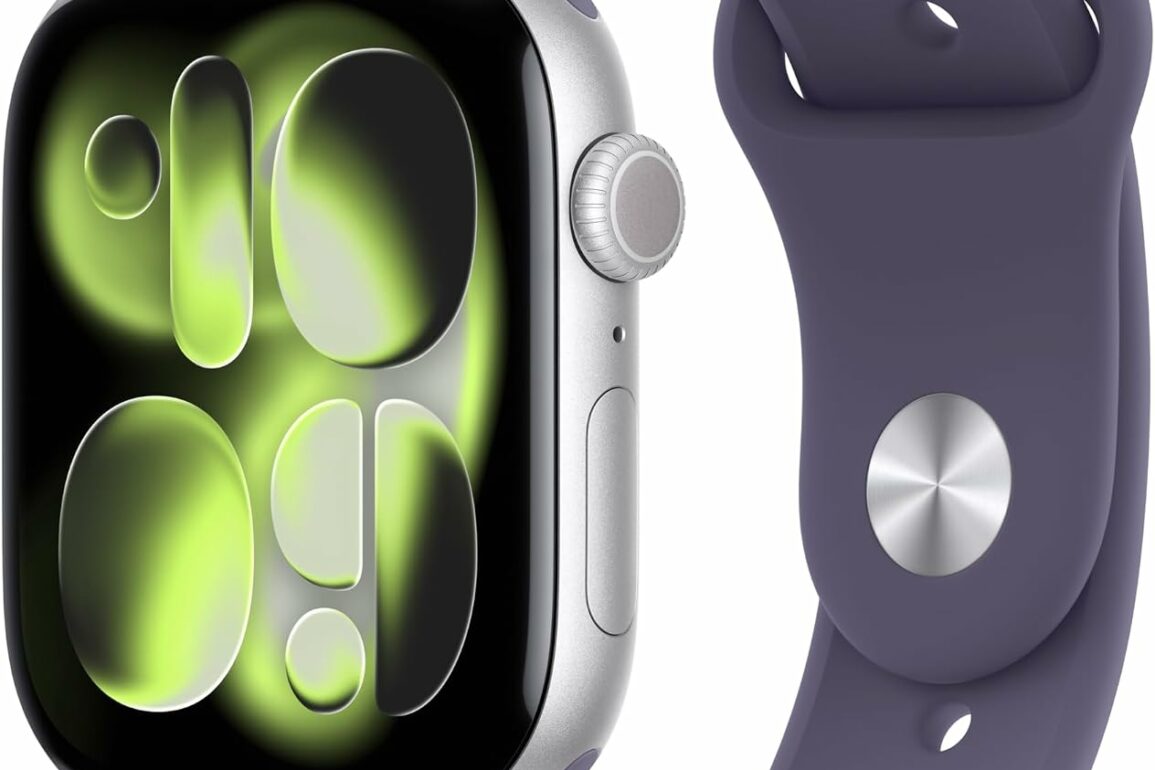 Apple Watch Series 11 GPS + Cellular 46 mm boîtier argent et bracelet Sport Brume Violette