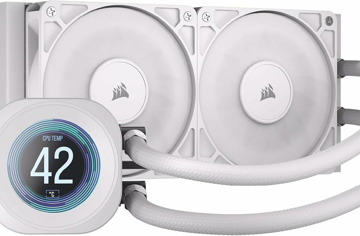 Watercooling AIO Corsair Nautilus 240 RS LCD blanc avec écran IPS sur le bloc pompe