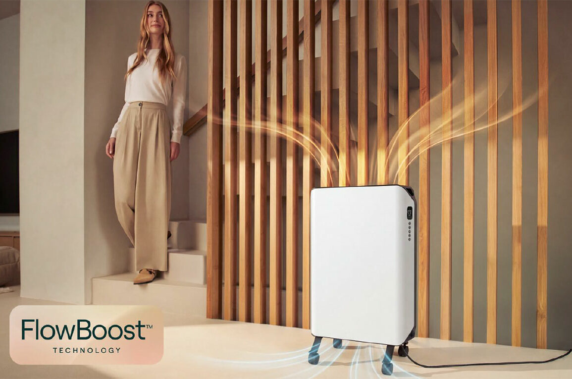 Duux FlowBoost, le radiateur Edge Oil diffuse la chaleur dans un salon