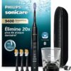 Philips Sonicare DiamondClean Smart 9400, brosse à dents électrique connectée noire avec son verre chargeur