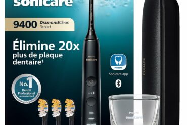 Philips Sonicare DiamondClean Smart 9400, brosse à dents électrique connectée noire avec son verre chargeur