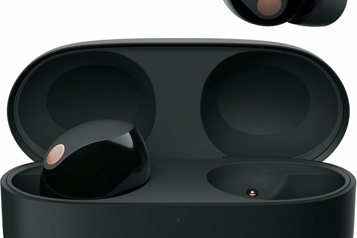 Écouteurs sans fil Sony WF-1000XM5 noirs avec leur boîtier de recharge