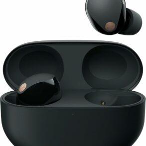 Écouteurs sans fil Sony WF-1000XM5 noirs avec leur boîtier de recharge
